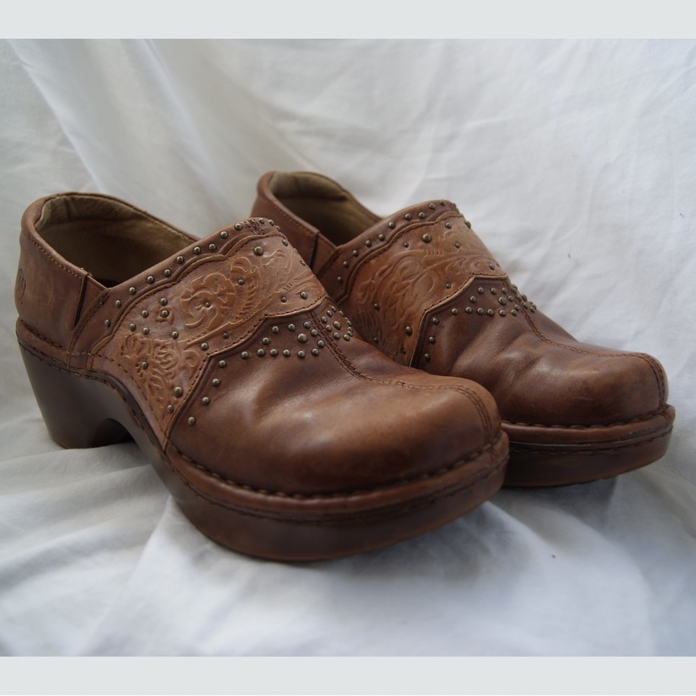 Ariat Women's Brown Leather Embellished Slip-On Clogs